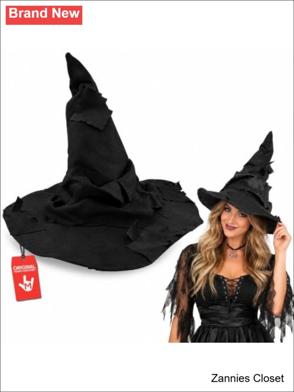 đ» Tattered Witch Hat Adult Wizard Costume Accessories Drooping Distressed